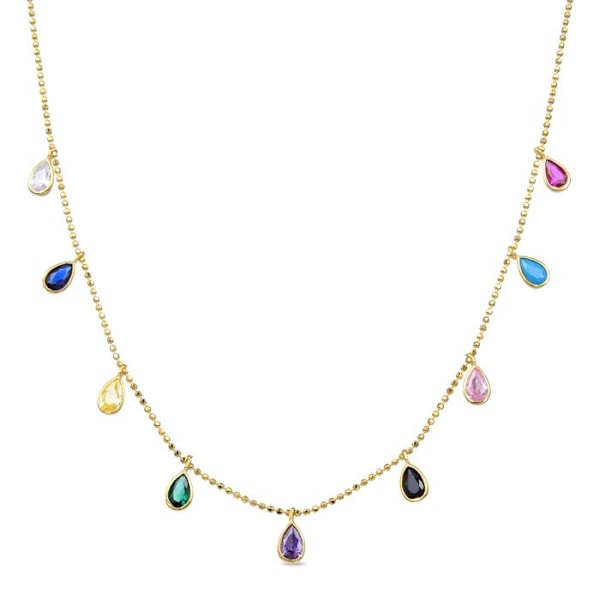 Collier - Yente - Silver 925 - Guldpläterad 18 Karat - Flerfärgad Zircon - One Size Flerfärgad