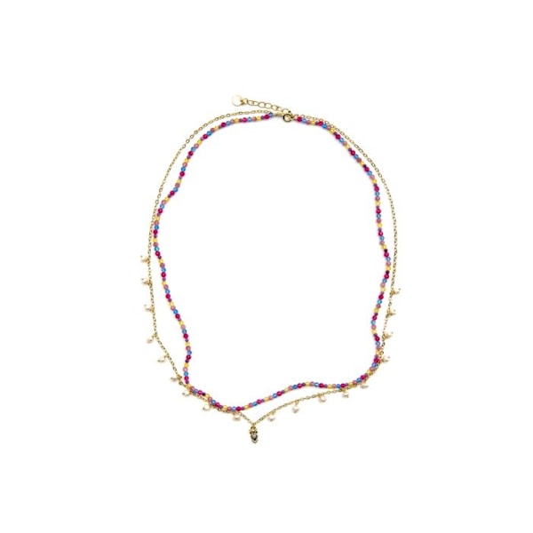 Collier - Niarz - Sølv 925 - Guld 18k - Multifarvede krystaller - 42 cm + 3 cm forlængelse Flerfärgad