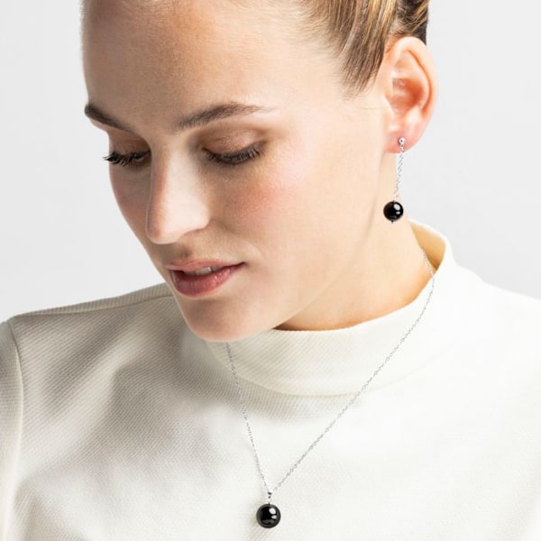 Øreringe - Luxenter - Yedia - Sølv 925 - Onyx - Rhodiumbelagt