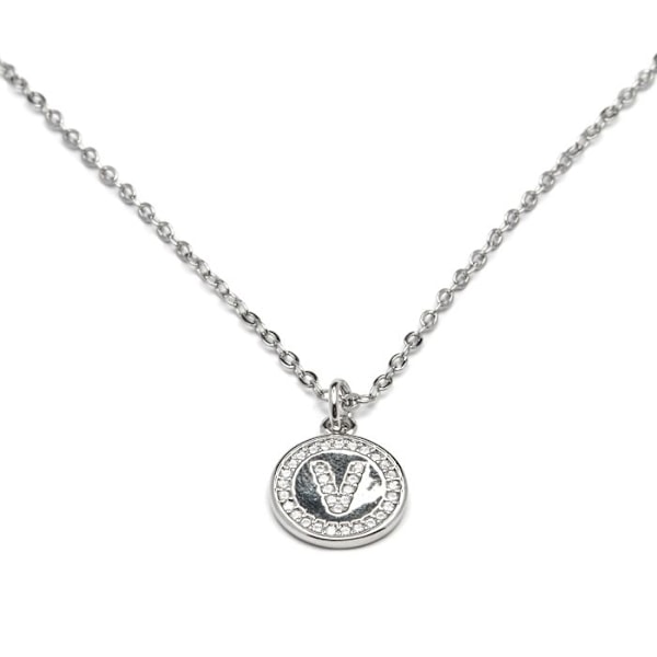 Halsband - Luxenter - Bokstav V - Zirkonium briljant - Rhodiumpläterad - 42 cm + 3 cm