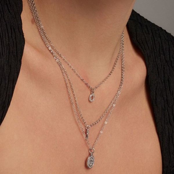 Halsband - Luxenter - Bokstav O - Brillant zirkonium - Silverfärgad - 42 cm + 3 cm förlängning
