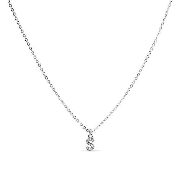 Halsband - Luxenter - Bokstav S - Zirkon briljant - Silverfärgad - 42 cm + 3 cm förlängning