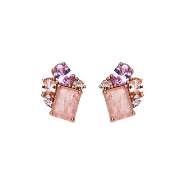 Øreringe - Baelu - Sølv 925 - Hydrotermisk rosekvarts - 18K rosa guld - 16 mm Rosa