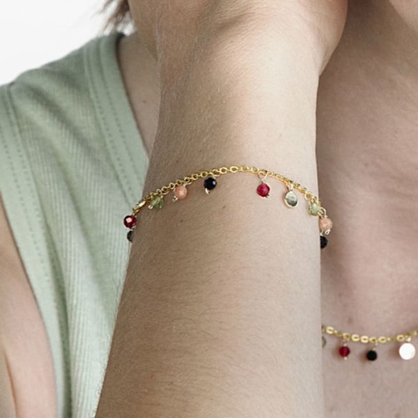 Armband - Natsad - Silver 925 - Guldpläterat 18 Karat - Flerfärgad Kristall - One Size Flerfärgad