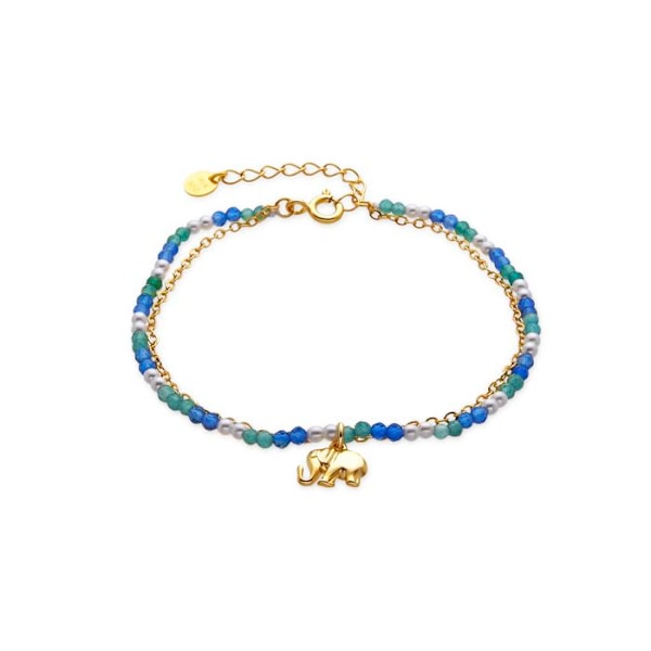 Armband - Dirhum - Silver 925 - Guld 18k - Mörkblå kristall - 16cm + 3cm förlängning Mörkblå