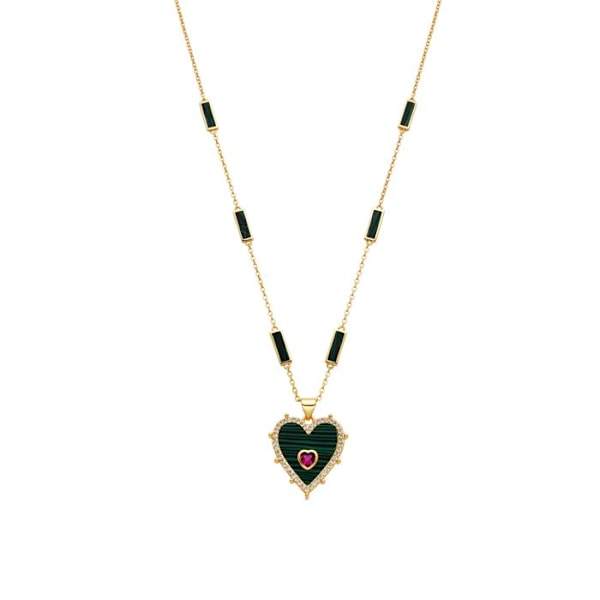 Collier - Luxenter - Limy - Silver 925 - Malakit - 18 karat guld Grön