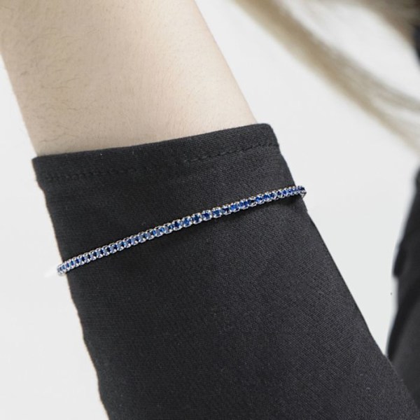 Armband - Leythor - Silver 925 - Rhodium - Zirkon Safir - Universell storlek Blå