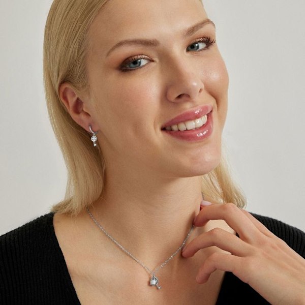 Collier - Luxenter - Diao - Glittrande zirkon - Rhodiumpläterad - 42 cm + 3 cm förlängning