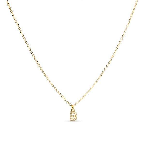 Halsband - Luxenter - Bokstav B - Guld 18k - Kubisk zirkon - 42 cm + 3 cm förlängning