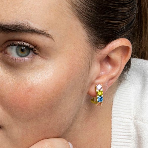 Örhängen - Luxenter - Lymo - Silver 925 - Flerfärgad zirkon - Guld 18k Flerfärgad