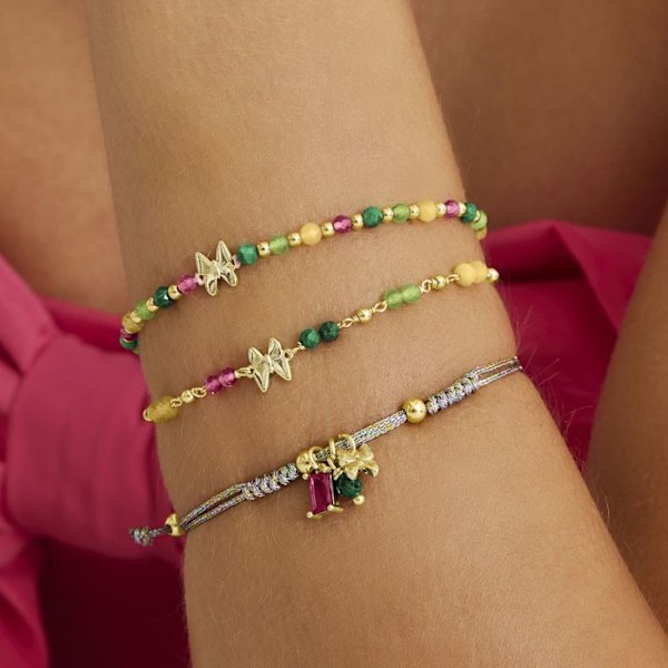 Armbånd - Luxenter - Papillon - Argent 925 - Guld 18K - Grøn krystal Grön