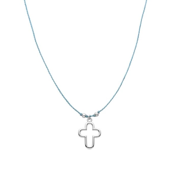 Halsband - Luxenter - Kors - Silver 925 - Ljusblå bomull - Guld 18k Ljusblå