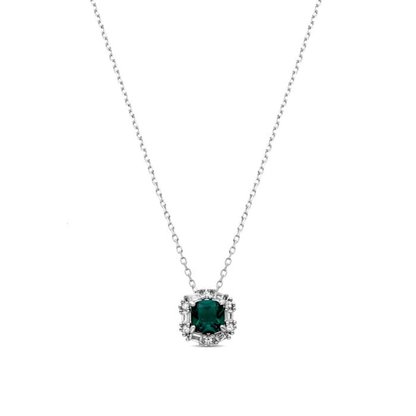 Halsband - Zemoa - Silver 925 - Zirkon smaragd - 42 cm - Rhodiumpläterad
