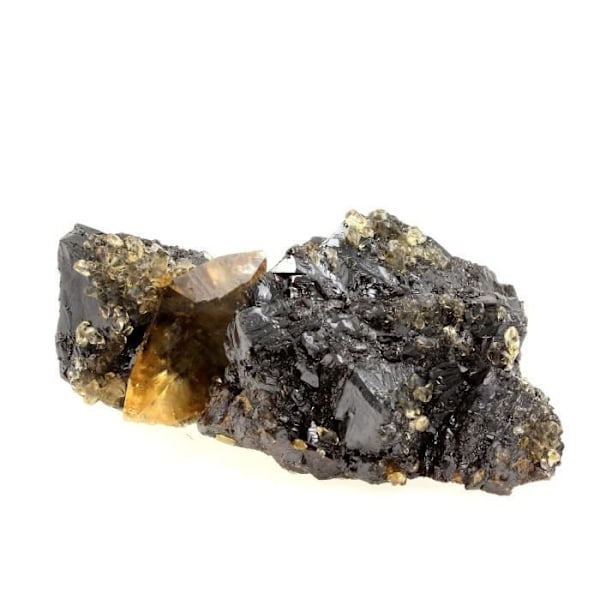 Sten og mineraler. Calcit + Sphalerit. 1595,0 øre. Elmwood Mine, Carthage, Tennessee, USA.