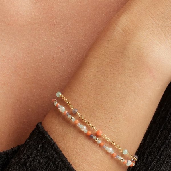 Armbånd - Asvorg - Argent 925 - Pastel grøn hydrotermal kvarts - Guld 18K - 0,78 gr Pastellgrön