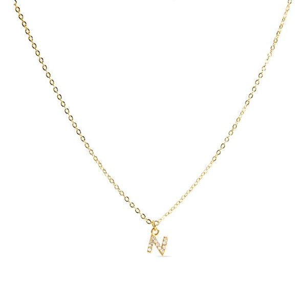 Halsband - Luxenter - Bokstav N - Guld 18k - Kubisk zirkon - 42 cm + 3 cm förlängning