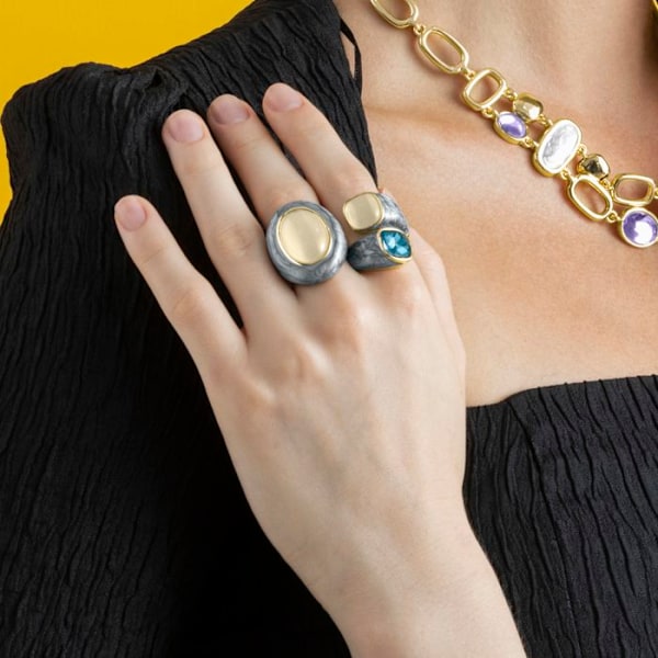 Ring - Luxenter - Sethi - 18 karat guld - Grå lack - Bredd 24 mm lila 16