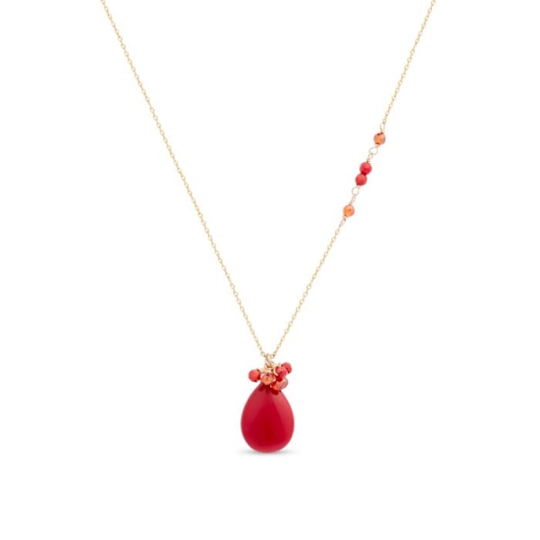 Collier - Rød - Adak - 18 Karat Guldplateret Legering - Koraller - One Size Korall
