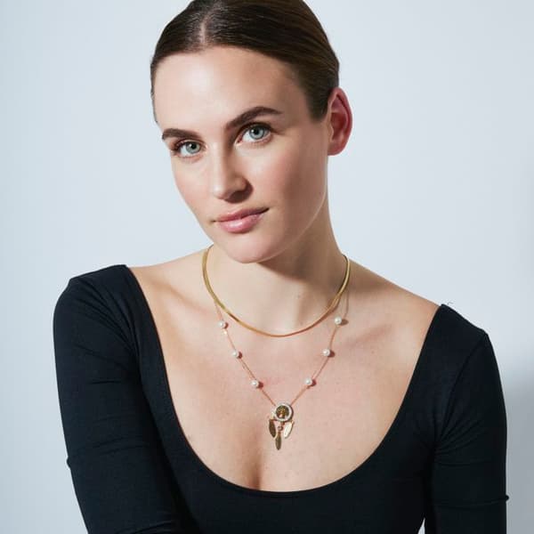 Collier - LUXENTER - Anthori - Hvide perler - 18 karat guld finish - Stål Vit