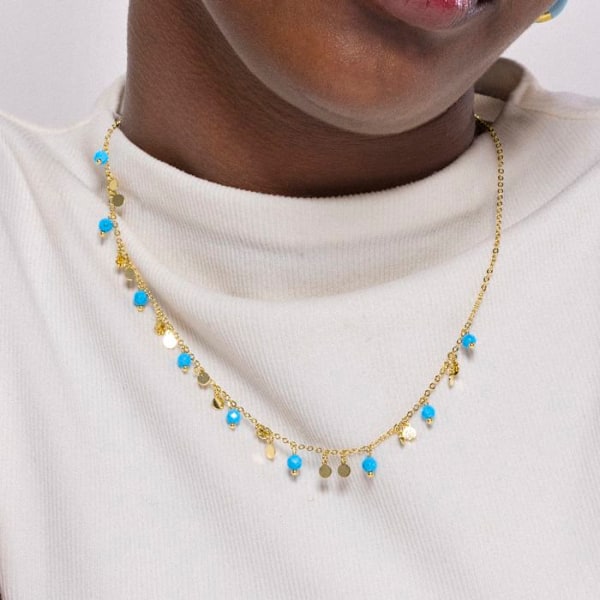 Halsband - Luxenter - Fawya - Gult guld 18 karat - Turquoise - 42 cm + 3 cm förlängning