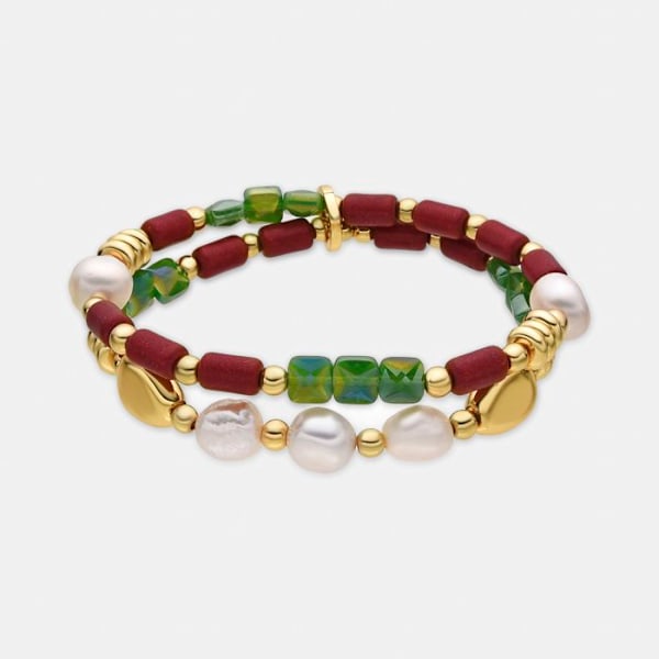 Kor bracelet - Luxenter - Kany - Keltakulta 18k - Valkoinen helmi - Elastaania 14,5 mm Vit