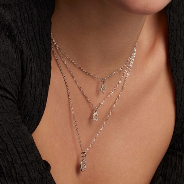 Collier Luxenter med glitrende zirkonium i sølv - Alphabet H