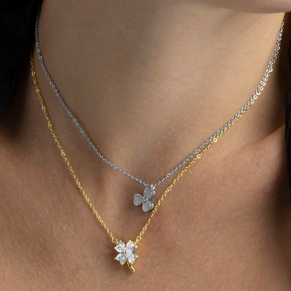 Collier - Luxenter - Trebol - Øje af kat - Rhodium belagt - 40 cm + 3 cm forlængelse Silver
