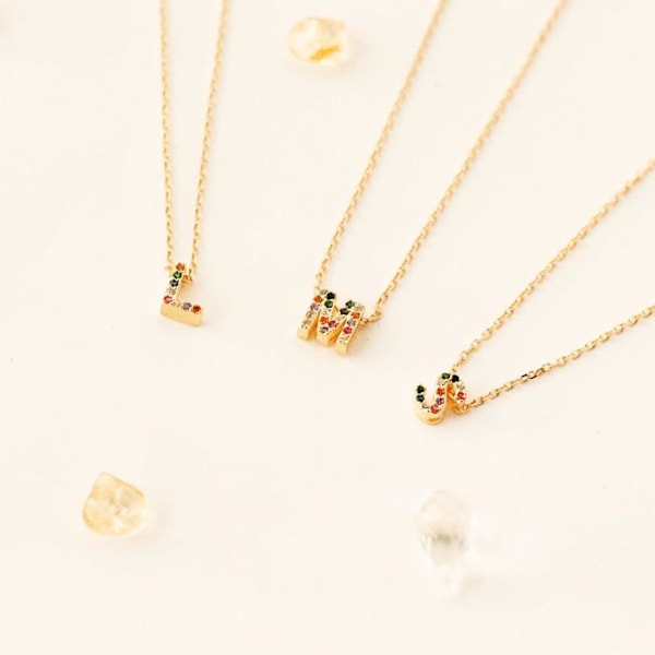 Collier - Luxenter - Alphabet N - Silver 925 - Flerfärgade zirkoner - Guld 18K Flerfärgad