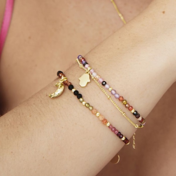 Armband - Raxsu - Flerfärgad - Guld 18K - 16 cm + 3 cm förlängning - Kristall Flerfärgad