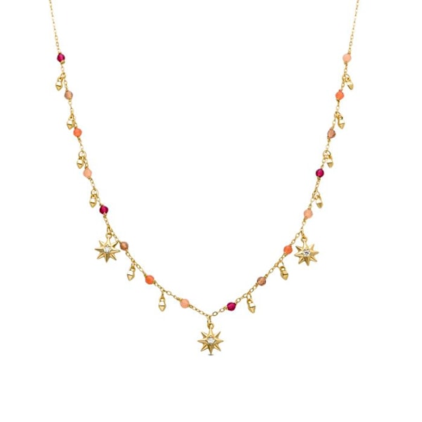 Collier - Sekhay - Sølv 925 - Multifarvede krystaller - 18K guld - 42 cm + 3 cm forlængelse Flerfärgad