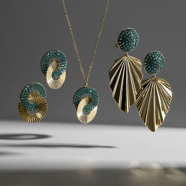 Collier - Luxenter - Krull - Lysgrøn hydrotermal kvartskrystal - 18K guld - Kvinde Ljusgrön