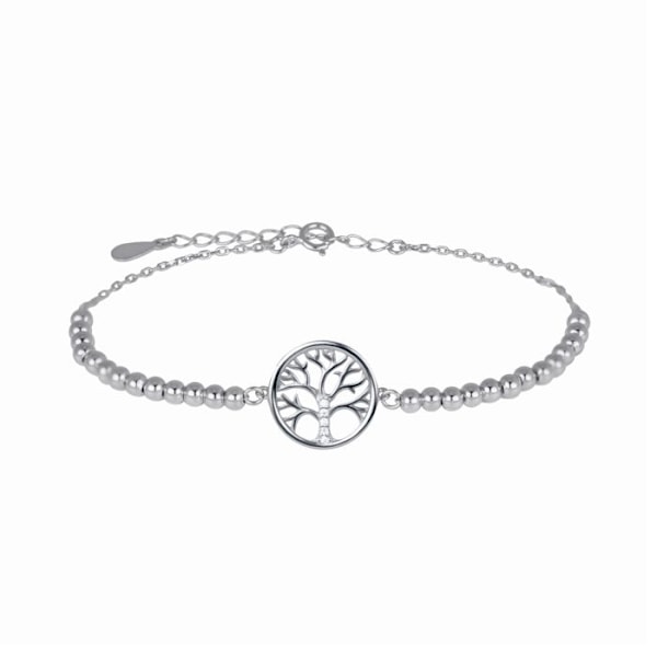Armbånd - Sølv 925 - Livets Træ - Rhodineret - Zircone - One Size Vit