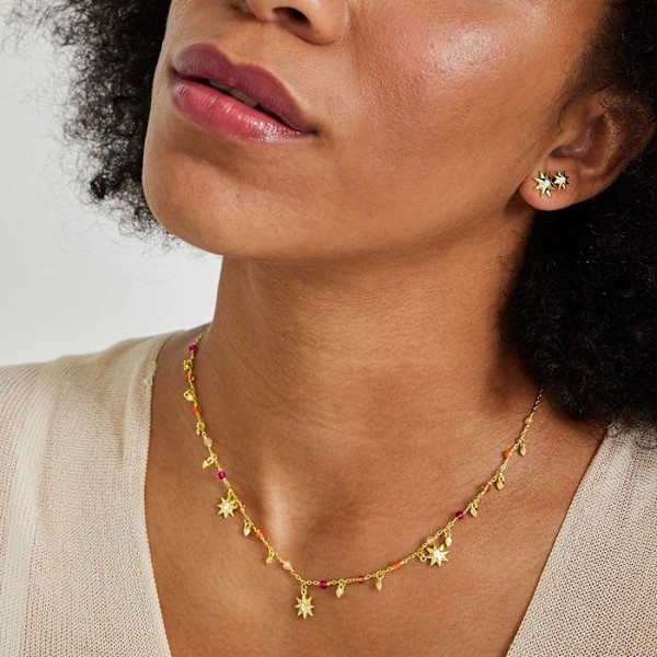 Collier - Sekhay - Sølv 925 - Multifarvede krystaller - 18K guld - 42 cm + 3 cm forlængelse Flerfärgad