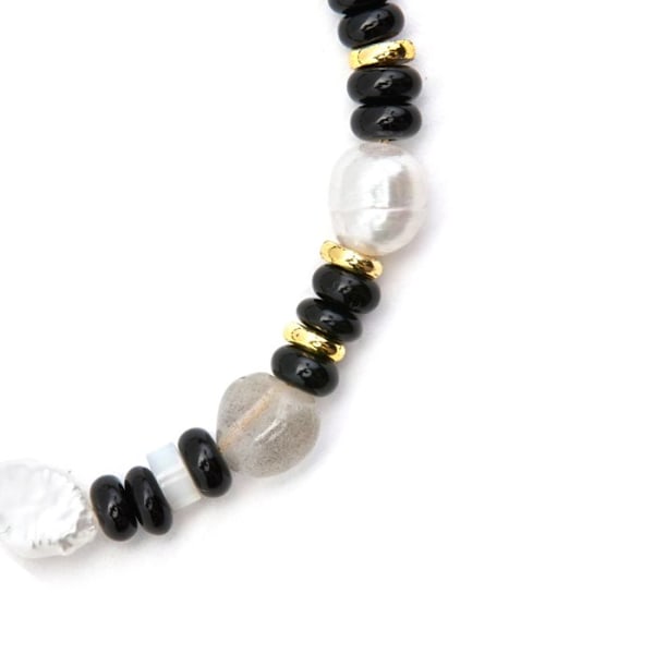Armbånd - Nanys - Onyx - Sølv 925 - Guld 18k - 16cm + 3cm forlængelse Svart