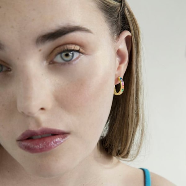 Örhängen - Luxenter - Tuhato - Silver 925 - Flerfärgad zircon - Gult guld 18K Flerfärgad
