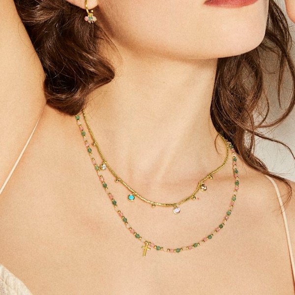 Collier - Luxenter - Liwa - Argent 925 - Guld 18K - Flerfärgad kristall Flerfärgad