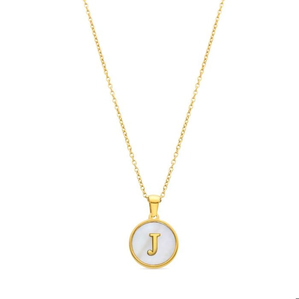 Halsband - Luxenter - Bokstav J - Vit pärlemor - 18K guld - 42 cm + 3 cm förlängning
