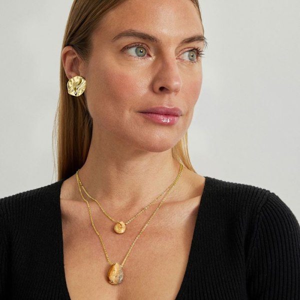 Collier - Abélia - Jasper Paisage - Forgyldt i 18 Karat Guld - Én Størrelse - Brun kastanj