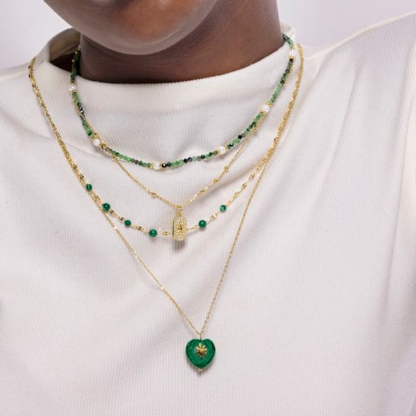 Collier - Luxenter - Rayure - Or jaune 18 carats - Perles blanches - 42 cm + 3 cm forlængelse Vit