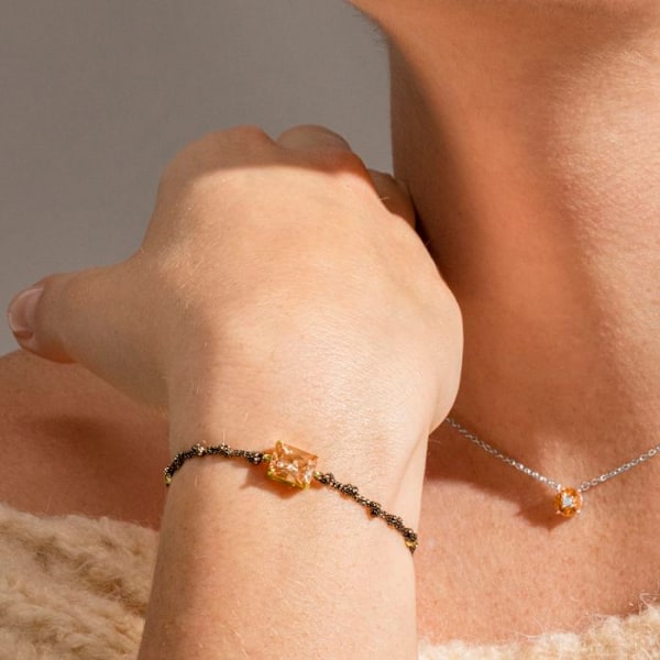 Armbånd - Askuo - Sølv 925 - Zirconium Champagne - 18k Guld Finish - Justerbar Champagne