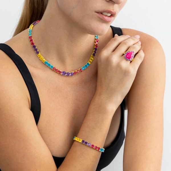 Armbånd Luxenter i 925 sølv og multicolor hydrotermisk kvarts med 18k guld finish - Thorka Flerfärgad