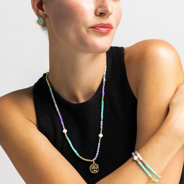 Collier Luxenter med blå krystal, 18k guld finish - Zorsi Blå