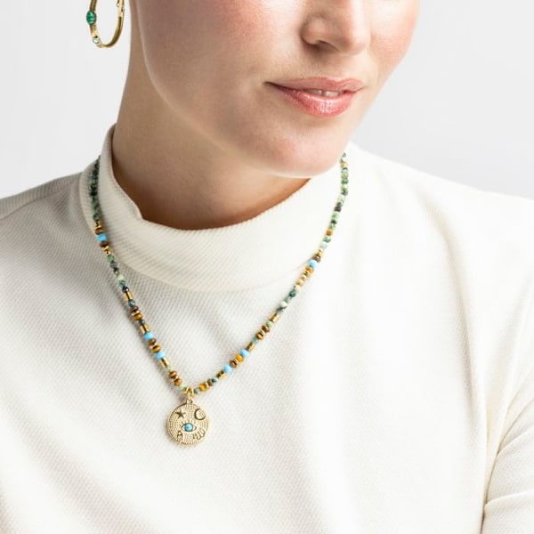 Collier - Luxenter - Salki - Flerfärgad natursten - 18k guld - 42cm + 3cm förlängning Flerfärgad