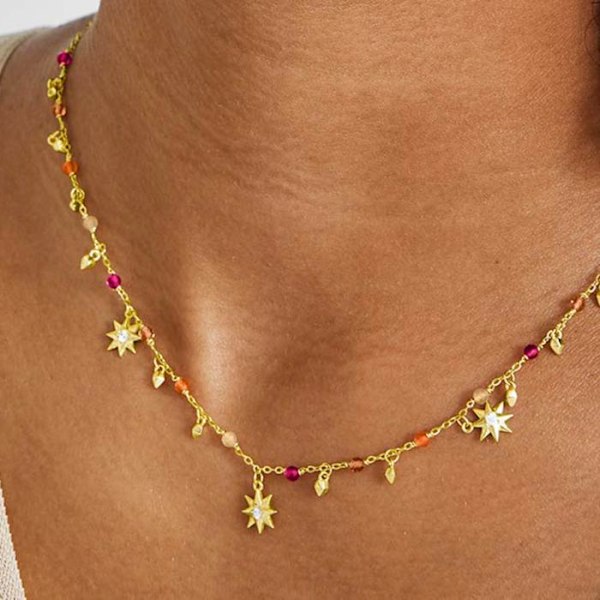 Collier - Sekhay - Sølv 925 - Multifarvede krystaller - 18K guld - 42 cm + 3 cm forlængelse Flerfärgad