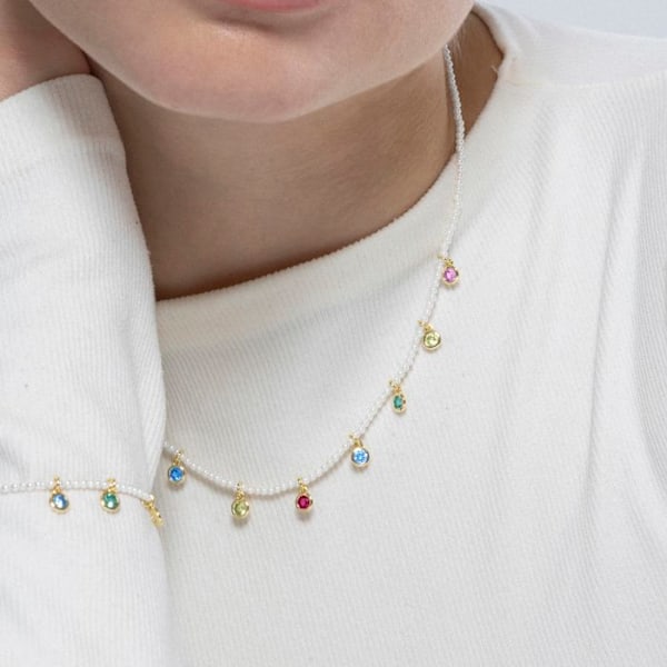 Collier - Luxenter - Alori - Argent 925 - Multifarvede zirkoner - 18k guld Flerfärgad