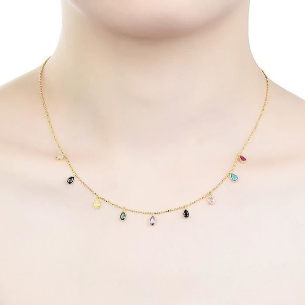 Collier - Yente - Silver 925 - Guldpläterad 18 Karat - Flerfärgad Zircon - One Size Flerfärgad