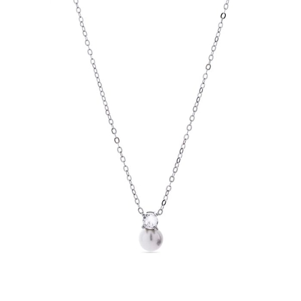 Halsband - Utzol - Silver 925 - Vit pärla - Rhodiumfinish - 42 cm + 3 cm förlängning