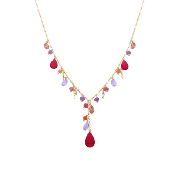 Collier - Luxenter - Rioka - Silver 925 - Gult guld 18k - Rosa kristall Rosa