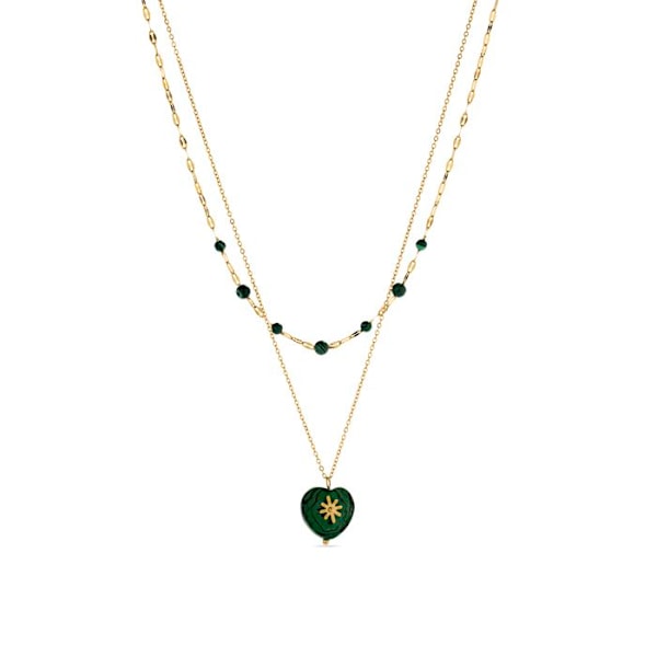 Halsband - Luxenter - Besya - Malakit - Rhodiumbeläggning - 42 cm + 3 cm förlängning