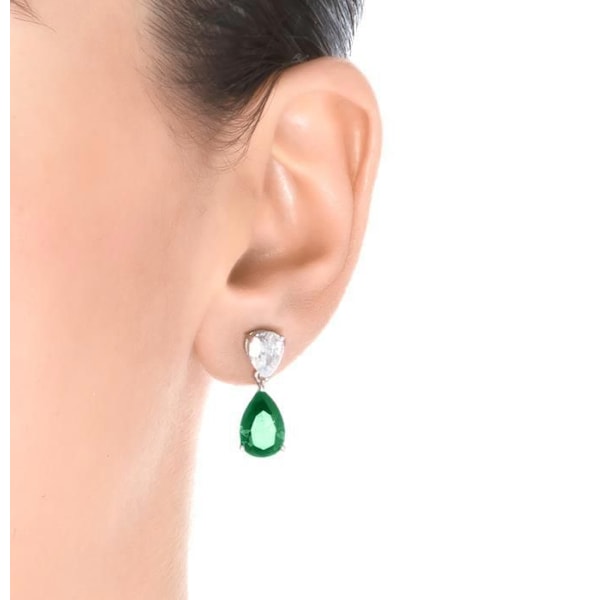 Örhängen - Luxenter - Chenwa - Silver 925 - Zirkon smaragd - 20 mm Grön